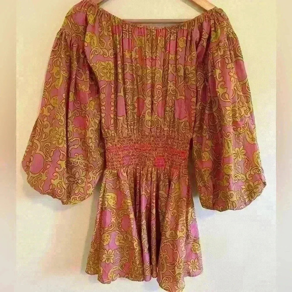 MISA Los Angeles Size XS Jordana Off The Shoulder Puff Sleeve Mini Dress Pink - Picture 6 of 10